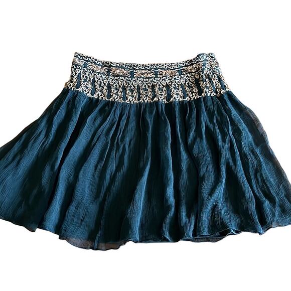 XXI Forever 21 Size S Black Crinkle Chiffon Beaded Mini Skirt Y2K Boho Festival - Picture 1 of 9